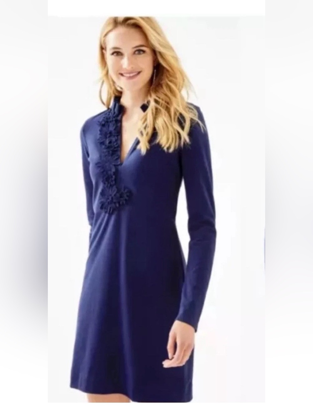 Lilly Pulitzer Clary Polo V-Neck Knee Length Dress Sz Medium True Navy Blue